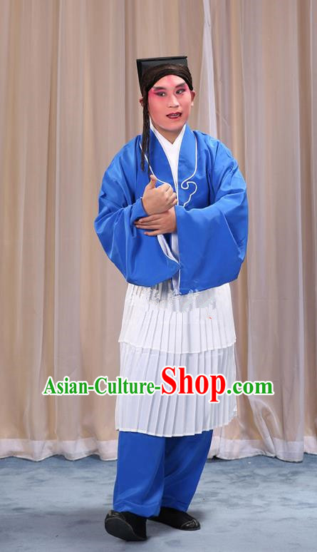 Traditional Chinese Beijing Opera Clown Blue Clothing and Shoes Headwear Complete Set, China Peking Opera Miscellaneous Affairs Costume Opera Wu Dalang Costumes