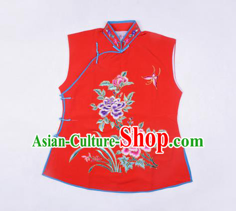 Traditional Chinese Beijing Opera Servant Girl Red Vests, China Peking Opera Young Lady Costume Embroidered Opera Waistcoat Costumes