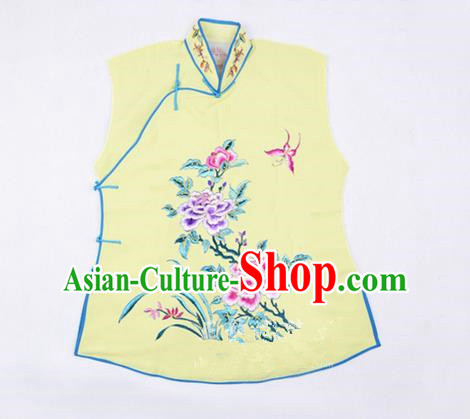 Traditional Chinese Beijing Opera Servant Girl Yellow Vests, China Peking Opera Young Lady Costume Embroidered Opera Waistcoat Costumes