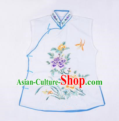 Traditional Chinese Beijing Opera Servant Girl White Vests, China Peking Opera Young Lady Costume Embroidered Opera Waistcoat Costumes