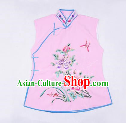 Traditional Chinese Beijing Opera Servant Girl Pink Vests, China Peking Opera Young Lady Costume Embroidered Opera Waistcoat Costumes