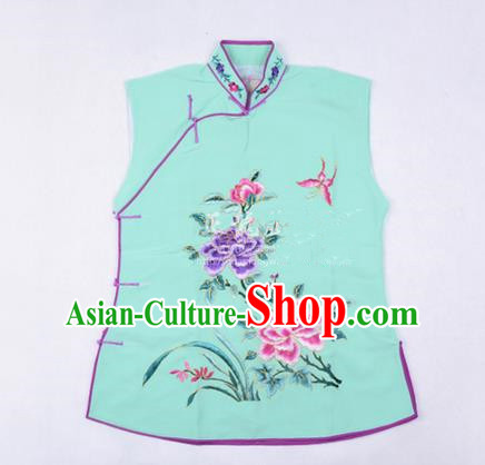 Traditional Chinese Beijing Opera Servant Girl Green Vests, China Peking Opera Young Lady Costume Embroidered Opera Waistcoat Costumes