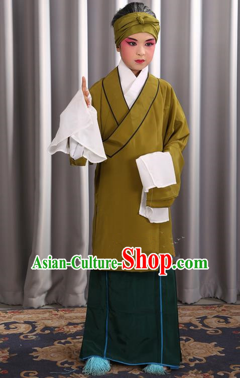 Traditional Chinese Beijing Opera Old Female Green Clothing and Shoes Complete Set, China Peking Opera Children Pantaloon Costume Embroidered Clothing Opera Costumes for Kids