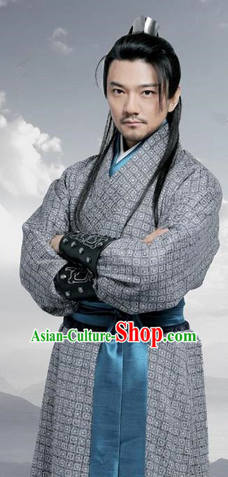 Traditional Chinese Ancient Warring States Time Swordsman Costume, Song of Phoenix Chu Dynasty Assassin Clothing and Handmade Headpiece Complete Set for Men