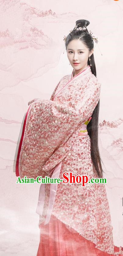 Traditional Chinese Ancient Warring States Time Imperial Princess Costume, Song of Phoenix Chu State Palace Lady Hanfu Embroidered Clothing and Handmade Headpiece Complete Set