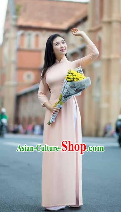 Traditional Top Grade Asian Vietnamese Ha Festival Ao Dai Dress, Vietnam Women National Jing Nationality Princess Pink Cheongsam Bride Costumes