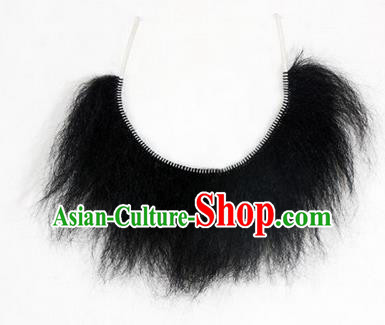 Chinese Ancient Opera Old Men Wig Beard, Traditional Chinese Beijing Opera Props Lu Zhishen Black Mustache