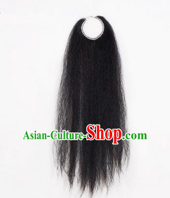 Chinese Ancient Opera Old Men Black Long Wig Beard, Traditional Chinese Beijing Opera Props Laosheng-role Mustache