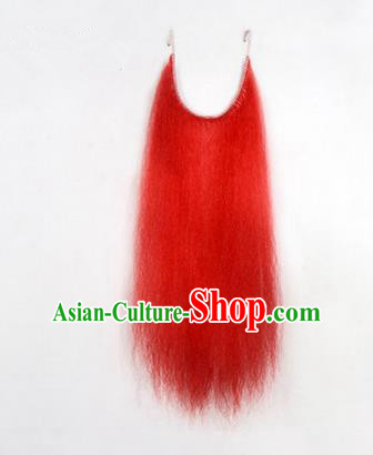 Chinese Ancient Opera Old Men Red Long Wig Beard, Traditional Chinese Beijing Opera Props Laosheng-role Mustache False Beard