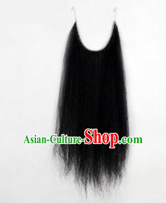 Chinese Ancient Opera Old Men Black Long Wig Beard, Traditional Chinese Beijing Opera Props Laosheng-role Mustache False Beard