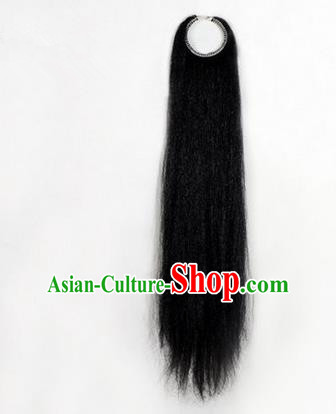 Chinese Ancient Opera Old Men Black Long Wig Beard, Traditional Chinese Beijing Opera Props Laosheng-role Mustache Pengtoucun False Beard