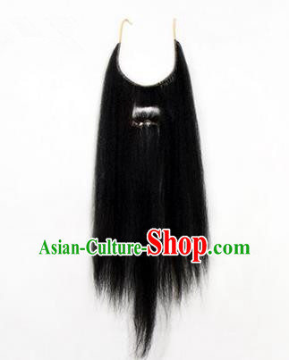 Chinese Ancient Opera Old Men Black Long Wig Beard Whiskers, Traditional Chinese Beijing Opera Props False Beard Laosheng-role Mustache