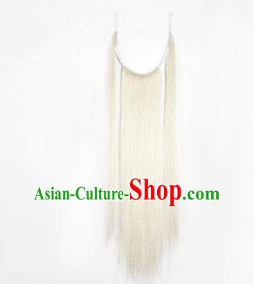 Chinese Ancient Opera Old Men White Long Wig Beard Three Strands Whiskers, Traditional Chinese Beijing Opera Props Laosheng-role Mustache