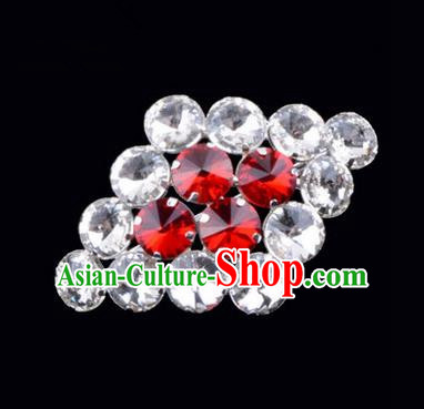 Chinese Ancient Peking Opera Jewelery Accessories, Traditional Chinese Beijing Opera Props Rhombus Brooch Ornaments Hua Tan Rhinestone Breastpin