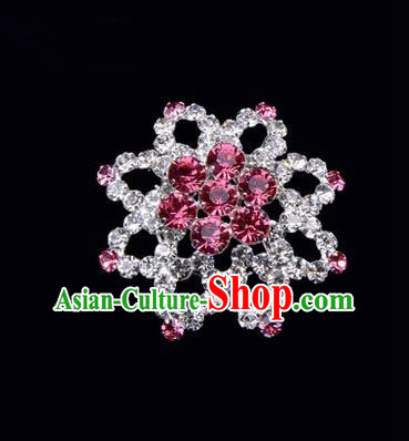 Chinese Ancient Peking Opera Jewelery Accessories, Traditional Chinese Beijing Opera Props Octagon Brooch Ornaments Hua Tan Pink Rhinestone Breastpin