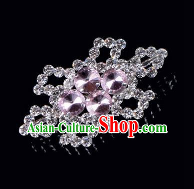 Chinese Ancient Peking Opera Jewelery Accessories, Traditional Chinese Beijing Opera Props Hexagonal Brooch Ornaments Hua Tan Pink Rhinestone Breastpin