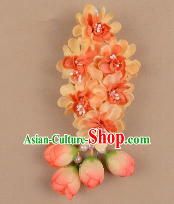 Chinese Ancient Peking Opera Orange Wisteria Flowers Hair Accessories, Traditional Chinese Beijing Opera Props Head Ornaments Hua Tan Headwear Hairpins