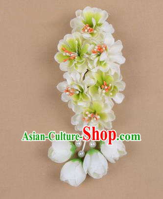 Chinese Ancient Peking Opera White Wisteria Flowers Hair Accessories, Traditional Chinese Beijing Opera Props Head Ornaments Hua Tan Headwear Hairpins