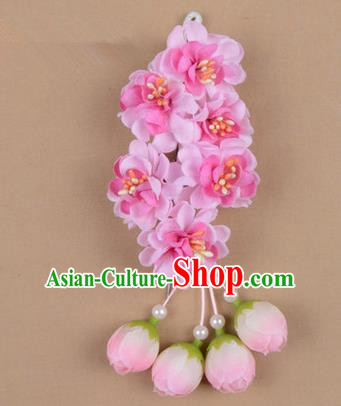 Chinese Ancient Peking Opera Pink Wisteria Flowers Hair Accessories, Traditional Chinese Beijing Opera Props Head Ornaments Hua Tan Headwear Hairpins