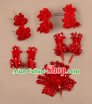 Chinese Ancient Peking Opera Phoenix Hair Accessories, Traditional Chinese Beijing Opera Props Head Ornaments Hua Tan Flocking Headwear Hairpins Complete Set