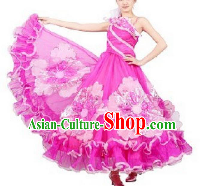 Top Grade Compere Professional Compere Costume, Ballroom Dance Dress Modern Opening Dance Big Swing Pink Dress for Women