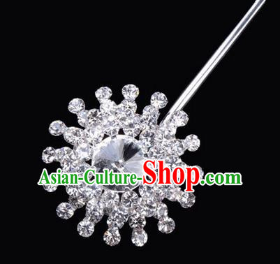 Chinese Ancient Peking Opera Pink Flowers Hair Accessories Headwear, Traditional Chinese Beijing Opera Props Head Ornaments Hua Tan White Crystal Hairpins
