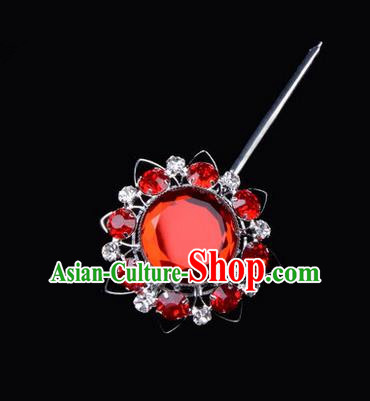 Chinese Ancient Peking Opera Pink Flowers Hair Accessories Headwear, Traditional Chinese Beijing Opera Head Ornaments Hua Tan White Red Crystal Bulb Hairpins