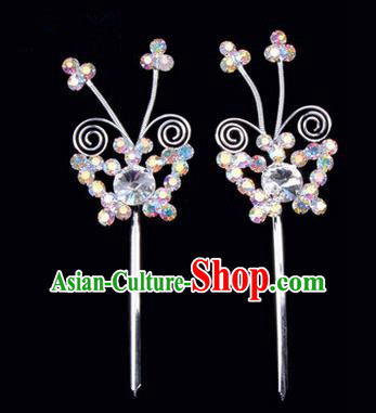 Chinese Ancient Peking Opera Pink Flowers Hair Accessories Headwear, Traditional Chinese Beijing Opera Head Ornaments Hua Tan Colorful White Butterfly Crystal Hairpins