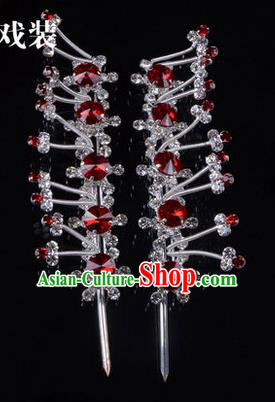 Chinese Ancient Peking Opera Pink Flowers Hair Accessories Young Lady Headwear, Traditional Chinese Beijing Opera Head Ornaments Hua Tan Red Crystal Hairpins