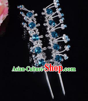 Chinese Ancient Peking Opera Pink Flowers Hair Accessories Young Lady Headwear, Traditional Chinese Beijing Opera Head Ornaments Hua Tan Blue Crystal Hairpins