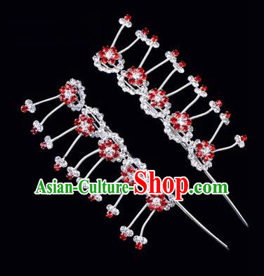 Chinese Ancient Peking Opera Hair Accessories Young Lady Headwear, Traditional Chinese Beijing Opera Head Ornaments Hua Tan Plum Blossom Red Crystal Hairpins