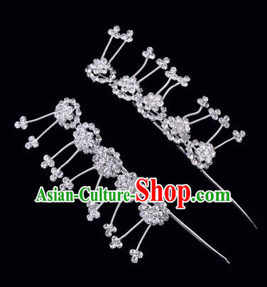 Chinese Ancient Peking Opera Hair Accessories Young Lady Headwear, Traditional Chinese Beijing Opera Head Ornaments Hua Tan Plum Blossom White Crystal Hairpins