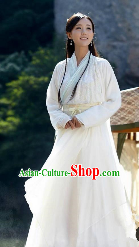 Traditional Chinese Song Dynasty Young Lady Costumes and Handmade Headpiece Complete Set, The Legend of The Condor Heroes Ancient Swordswoman Dress Hanfu Clothing