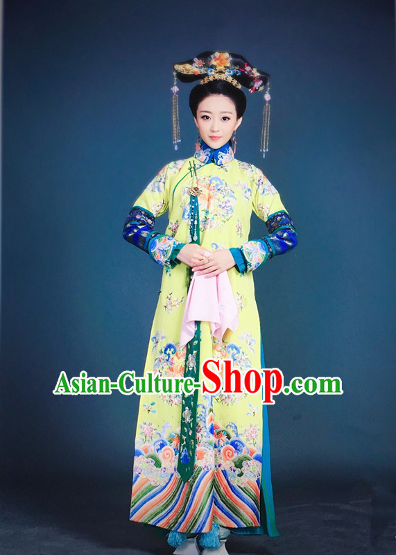 Traditional Ancient Chinese Imperial Empress Costume, Chinese Qing Dynasty Manchu Lady Dress, Chinese Mandarin Robes Queen Embroidered Clothing for Women