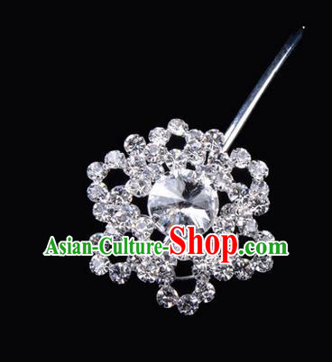 Chinese Ancient Peking Opera Pink Flowers Hair Accessories Headwear, Traditional Chinese Beijing Opera Head Ornaments Hua Tan White Hexagonal Crystal Bulb Hairpins