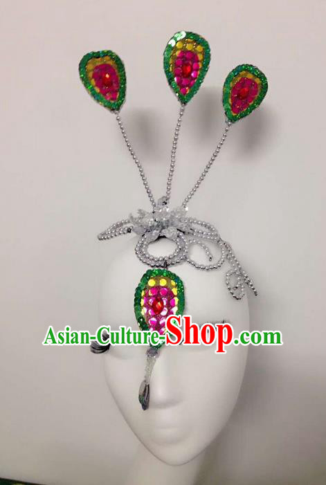 Traditional Chinese Dai Nationality Hair Accessories, Female Folk Dance Peacock Dance Forehead Ornament Headwear for Women