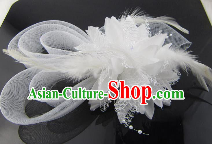 Top Modern Dance Hair Accessories Hair Clasp, Female White Feather Veil Ornament Headband for Women