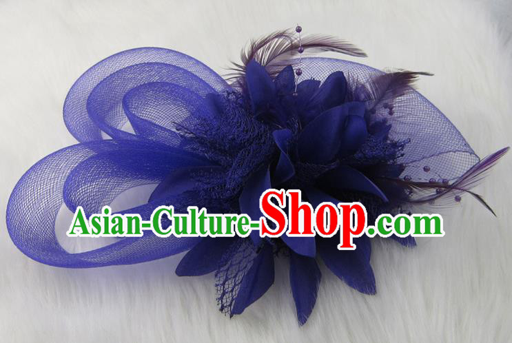 Top Modern Dance Hair Accessories Hair Clasp, Female Purple Feather Veil Ornament Headband for Women