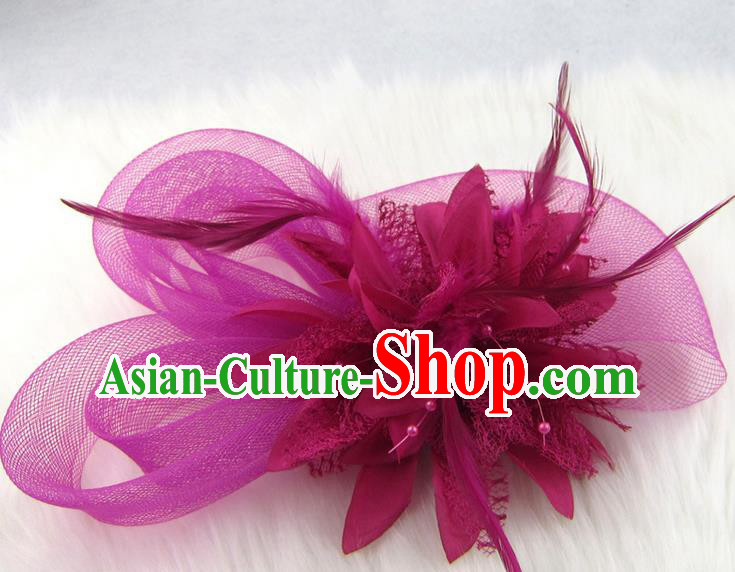 Top Modern Dance Hair Accessories Hair Clasp, Female Rose Feather Veil Ornament Headband for Women