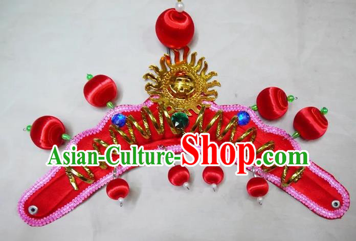 Traditional Chinese Peking Opera Headwear Waist Drum Hair Accessories, Chinese Folk Dance Red Hat for Women