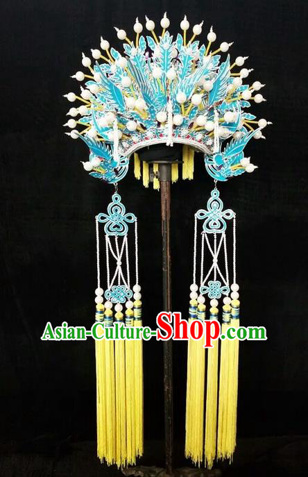 Traditional Chinese Peking Opera Handmade Three Phoenix Coronet, China Beijing Opera Imperial Consort High-grade Headwear Bride Phoenix Coronet for Women