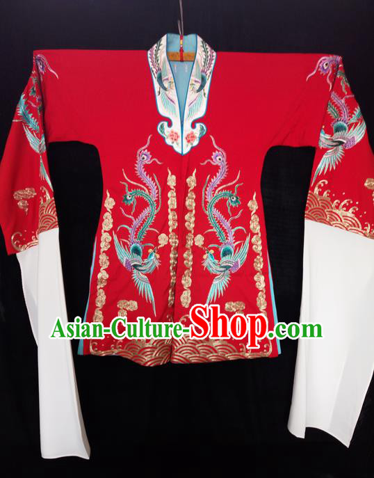 Traditional Chinese Peking Opera Costumes Wedding Bride Blouse, China Beijing Opera High-grade Silk Embroidered Phoenix Wearing for Women