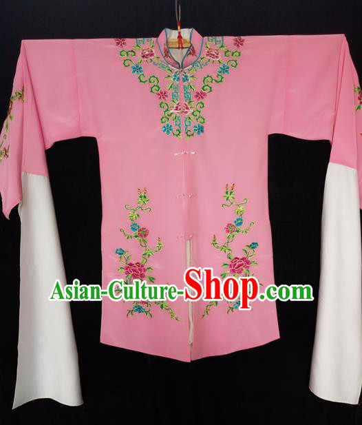 Traditional Chinese Peking Opera Costumes Pink Blouse, China Beijing Opera High-grade Embroidered Water-sleeve Cloud Shoulder Wearing for Women