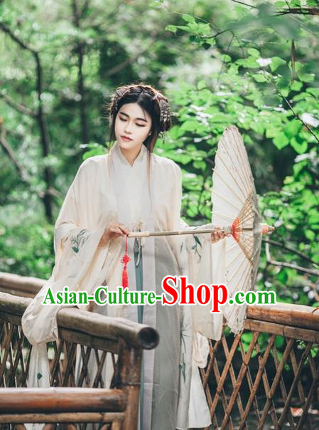Traditional Chinese Ancient Female Costumes, China Hanfu Wide-sleeve Cardigan Blouse and Dress Complete Set, Embroidered Flower Wearing for Women