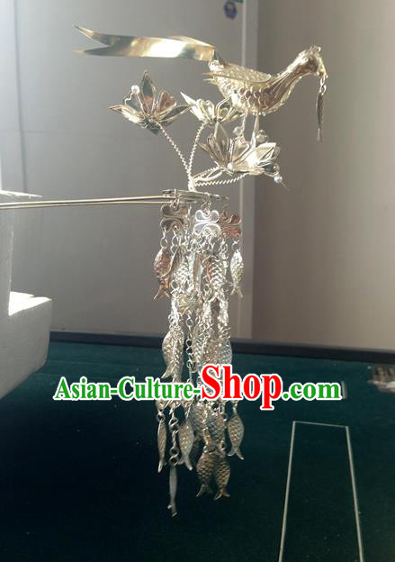 Traditional Handmade Chinese Ancient Classical Manchu Princess Hair Accessories Bird Long Tassel Step Shake Barrettes Golden Hairpin Hair Fascinators for Women