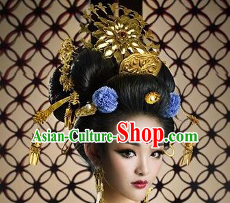 Traditional Chinese Ancient Classical Handmade Tang Dynasty Imperial Consort Hairpin Hair Jewelry Accessories Hanfu Classical Palace Combs Hair Sticks Complete Set for Women