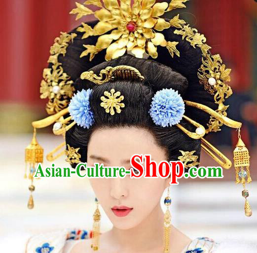 Traditional Chinese Ancient Classical Handmade Tang Dynasty Imperial Consort Hairpin Phoenix Coronet Jewelry Accessories Hanfu Classical Palace Combs Hair Sticks Complete Set for Women
