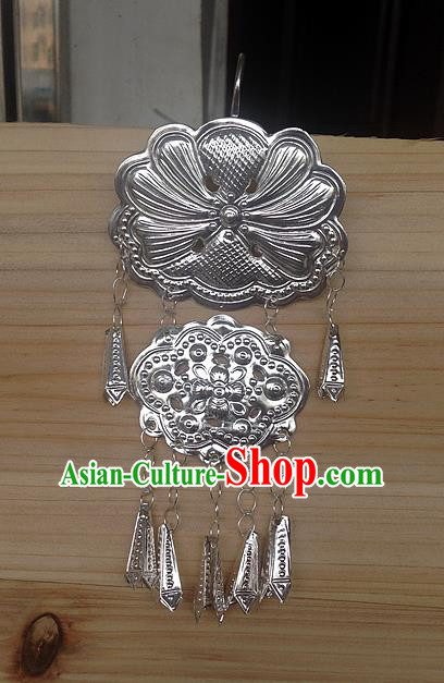 Traditional Handmade Chinese Ancient Classical Miao Silver Long Tassel Pendant Accessories for Women