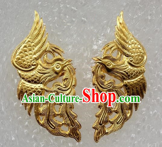 Traditional Handmade Chinese Ancient Classical Hair Accessories Gold Plating Phoenix Barrettes Hairpins, Hair Sticks Jewellery for Women