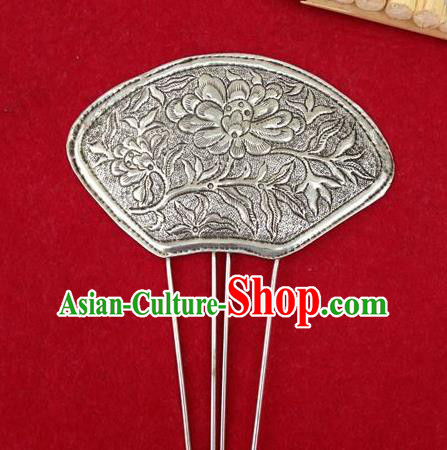 Traditional Handmade Chinese Ancient Classical Hair Accessories Barrettes China Miao Nationality Sliver Sector Hairpins Phoenix Step Shake Hair Sticks for Women